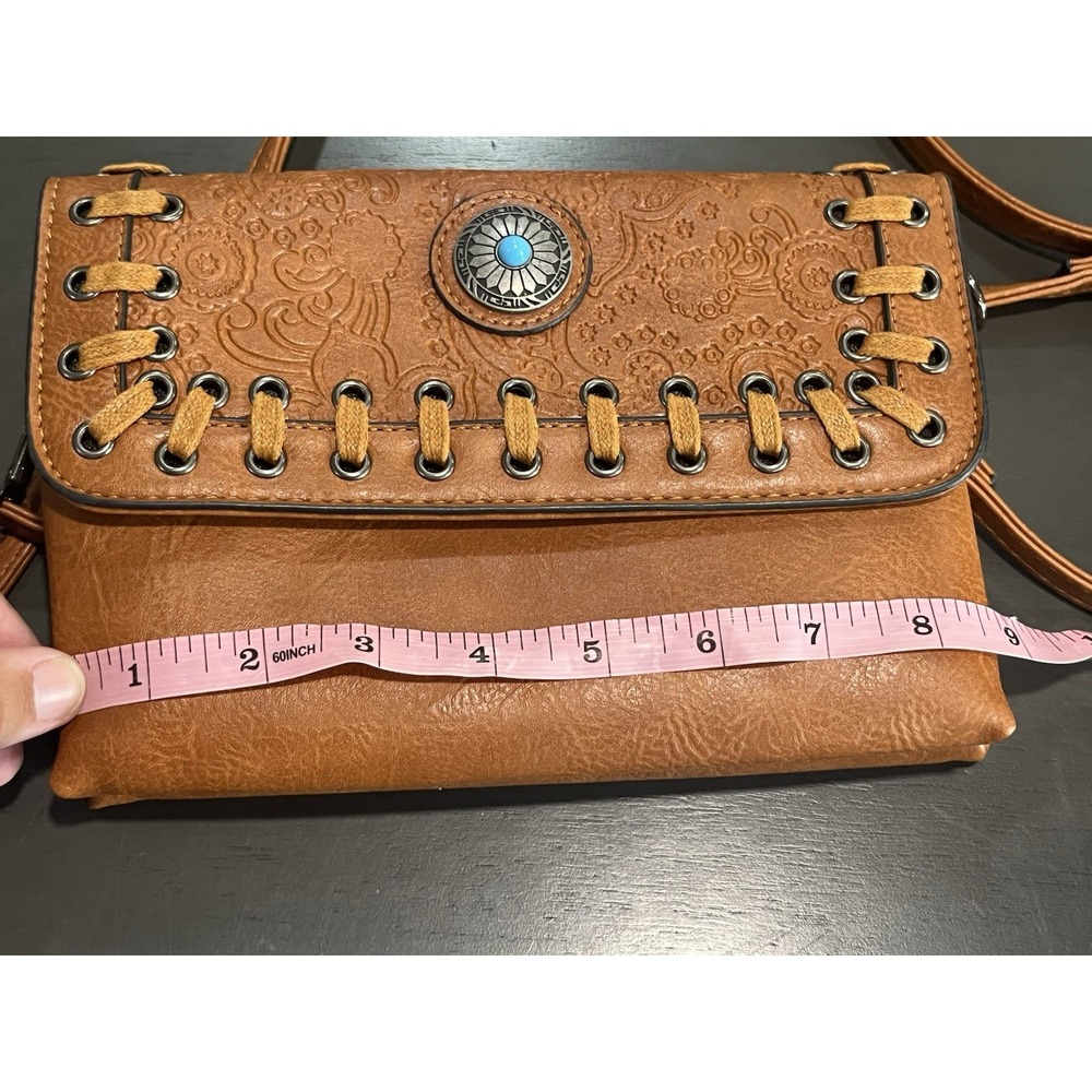 Sam & Hadley Brown Purse Tourqoise Detail Adjustable Strap Small - Picture 8 of 10